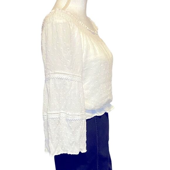 LULUS Prairie Flowy Off the Shoulder White Flared Sleeve Top Size Small - Picture 6 of 10